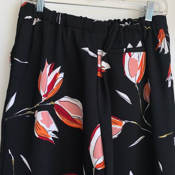 CATHERINE MALANDRINO Black Floral Wide Leg Pants‎ M - Picture 5 of 6